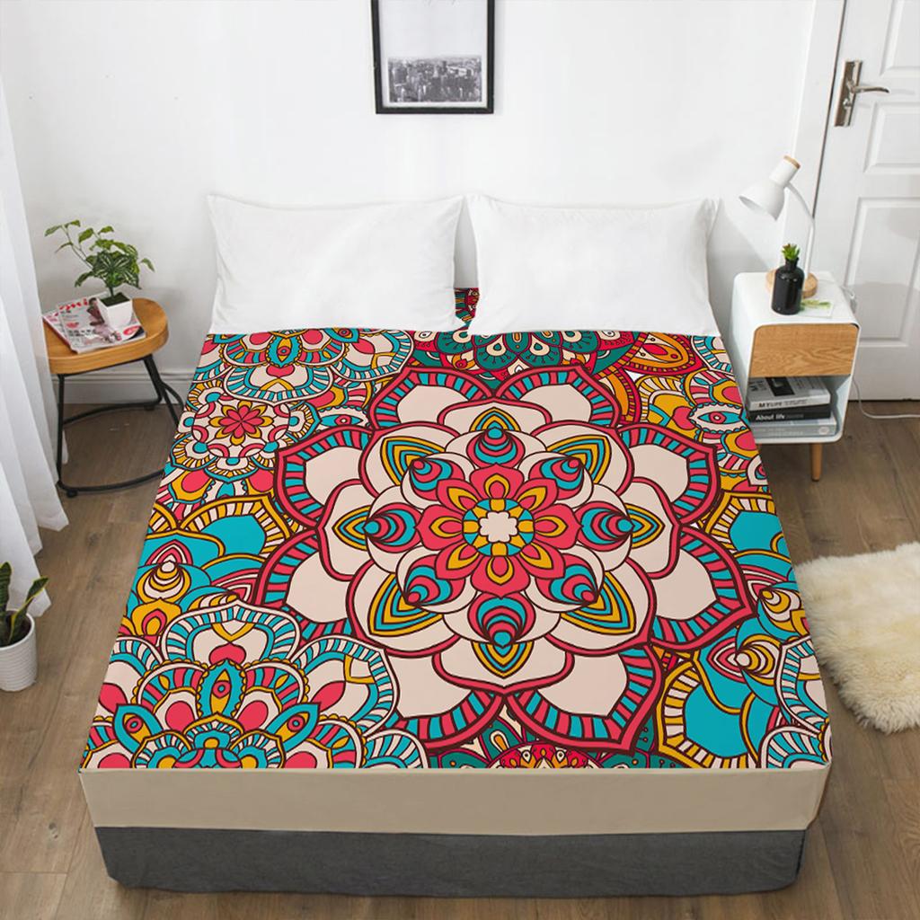 Home Textile 3D Printed Bohemian Pattern Fitted Sheet Mattress Cover Elastic Band Bed Sheet Pad Bedding