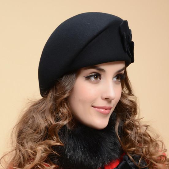 Берет Шапка Двойной Цветочный Декор Элегантная Классическая Однотонная Мягкая Сохраняющая Тепло Осенне-Зимняя Женская Французская Шапка Художника для Улицы