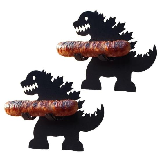Забавные держатели для хот-догов в виде динозавров для гриля, подставка для барбекю, металлическая решетка для шашлыка для пикников на открытом воздухе, семейных посиделок