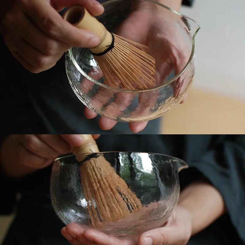 1-3 Чаша для матча из текстурированного стекла с носиком для наливания - Ручной работы в японском стиле, чаван для чайной церемонии, 400 мл, Аксессуары для чайного набора