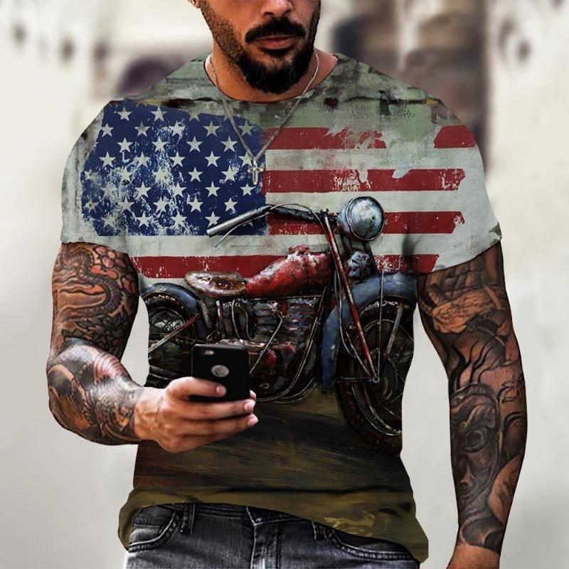 Ретро Америка Маршрут 66 3D Печатные мужские футболки Винтажная свободная мужская одежда Летние топы унисекс с круглым вырезом и коротким рукавом Футболки 4XL