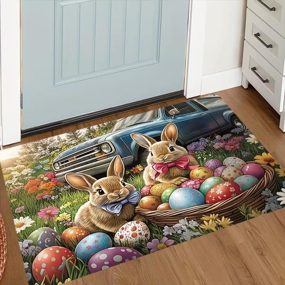 Cartoon Easter Bunny Door Mat Egg Flower Bathroom Mat Anti Slip Mat  Floor Protection