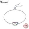 BAMOER 925 Sterling Silver Rainbow Colorful Heart Pattern Love Zircon Adjustable Bracelet Chain for Women Fine Jewelry