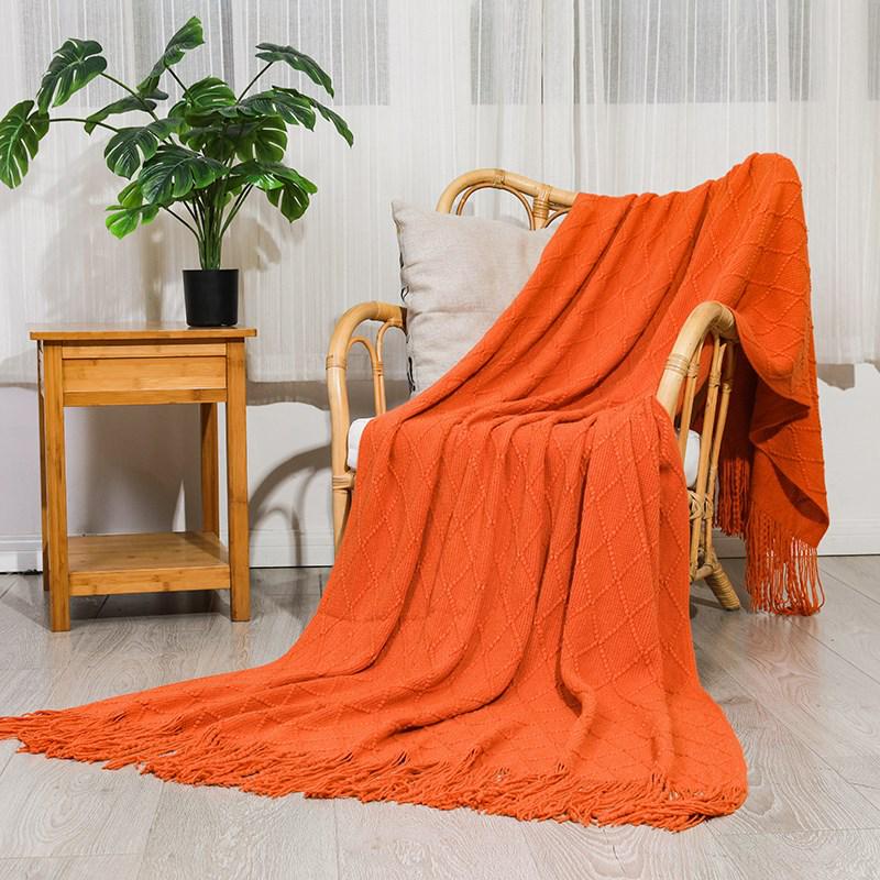 Скандинавский Ретро Желтый Аргайл Вязаный Плед - Покрывало на кровать, Накидка на диван, Накидка-шарф на конец кровати