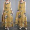 Real Shot Summer New Retro Cotton and Linen Printing Fattened Plus Round Neck Sleeveless Vest Medium and Long Dress Women
