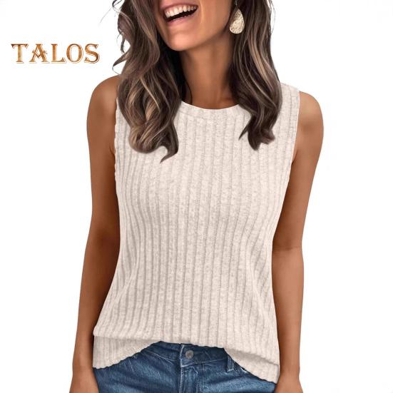 Женские топы с круглым вырезом без рукавов, облегающие трикотажные топы, однотонные эластичные ребристые майки, повседневная одежда