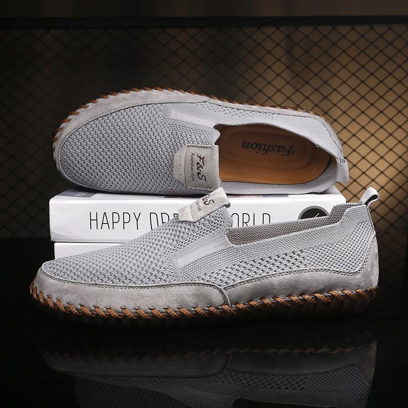 Модная мужская сетчатая обувь для отдыха и прогулок, дышащая мужская летняя обувь, легкие повседневные мокасины, обувь для отдыха на природе, нескользящие мужские туфли на плоской подошве