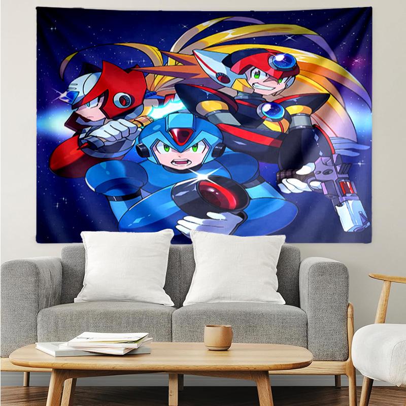 Cartoon Rockman Game Megaman2 Tapestry for Bedroom Aesthetic Classroom Tapestries Wall Hanging for Living Room Dorm Office,Ideal Creative Gift