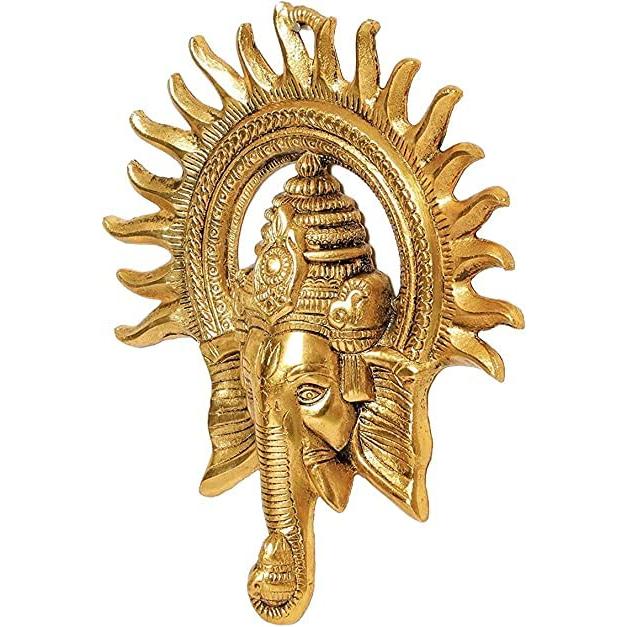 Metal Ganesha Idol for Home Decor with Surya Chakra - Ganeshji Ganpati Decoration Items Wall Hangings Lucky Fengshui - Decorative Gifts