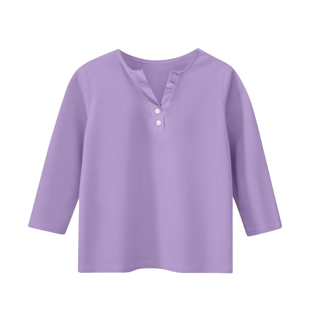 Children's 3/4 Sleeve Tops Casual  Print T Shirt Round Neck Pullover Blouse