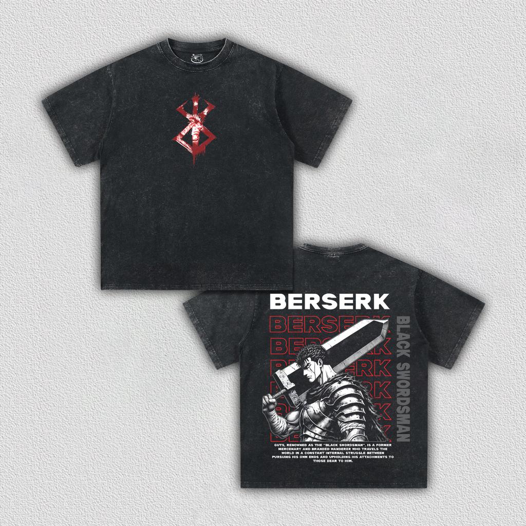 Свободная футболка Berserk Стирка Оверсайз Хлопок Аниме Двусторонний принт Мужчины Женщины Короткий рукав Ретро Уличная одежда Хлопок Женская Мужская Одежда