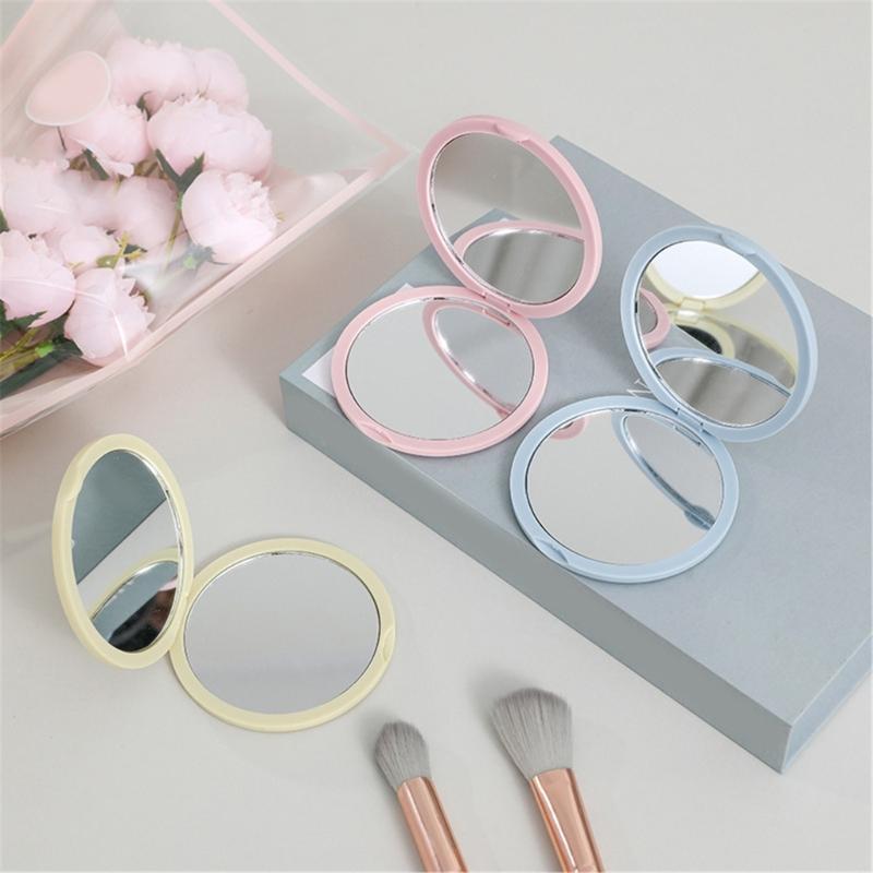 Дорожное портативное складное зеркало для макияжа с обычной стеклянной панелью, двустороннее, компактное, ручное косметическое зеркало
