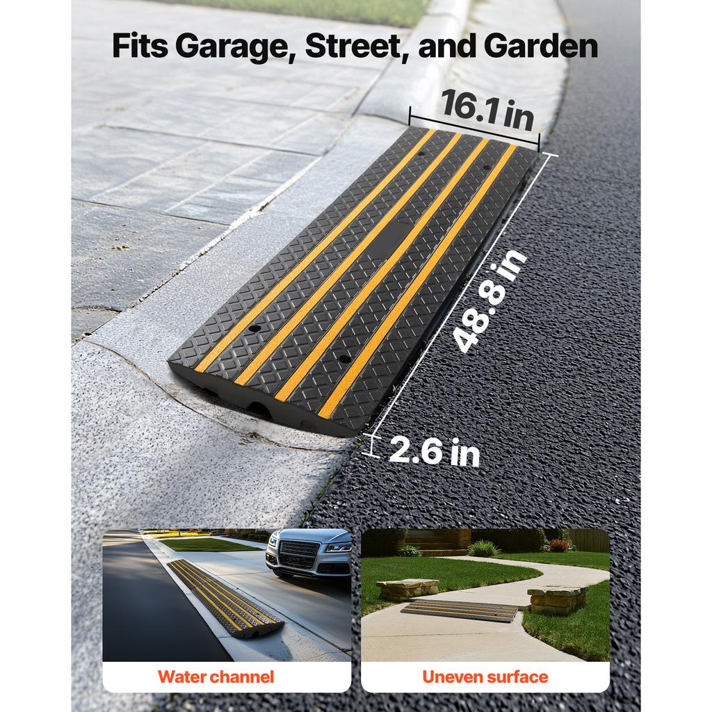 SucceBuy Car Driveway Rubber Curb Ramp 33069 lbs Load Capacity 2.6 inch with Reflective Strips Suit for Sidewalk (1/2/3 Packs)
