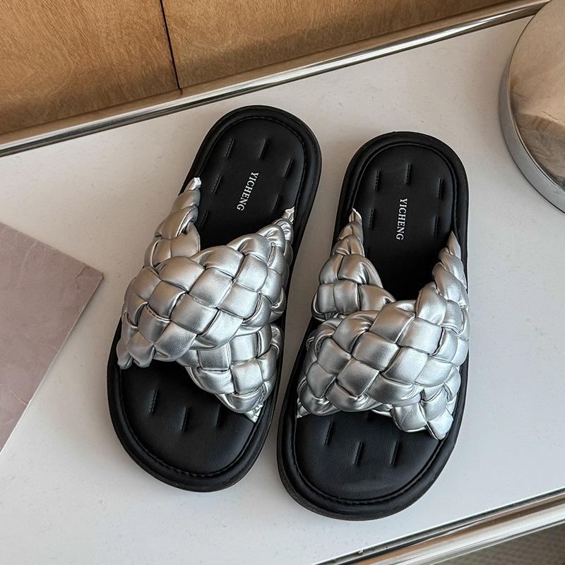 Новая летняя вафельная корейская версия односложных сандалий для женщин, модные и универсальные повседневные нескользящие классные тапочки для девочек
