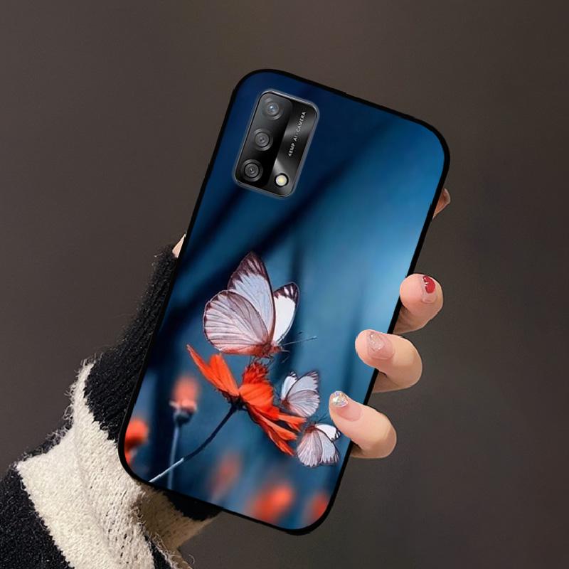 Для OPPO A74 4G Oppo F19 Чехол Роскошный Цветок Черный Мягкий Силиконовый Чехол для Телефона Для OPPO A74 4G Задняя Крышка F19 Coque Мультяшный Бампер