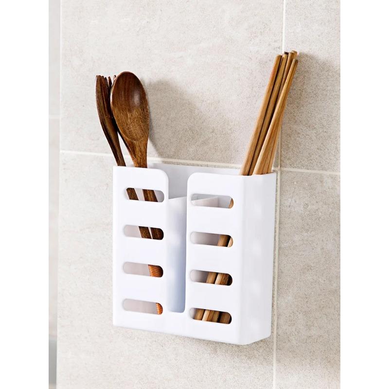 Chopsticks Cage Suction Cup Drain Rack Wall-mounted Kitchen Utensils Storage Organizer Fork Knife Spoon Holder Tableware