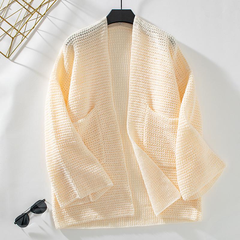 Осень-зима Винтажный свободный топ с длинными рукавами однотонный кардиган трикотажный свитер с V-образным вырезом