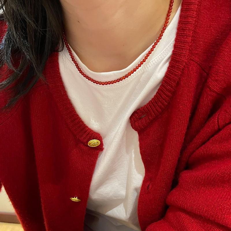 Изысканный красный агат натуральный камень круглые бусины ожерелья для женщин девочек легкая роскошная ключичная цепочка ювелирные изделия аксессуар