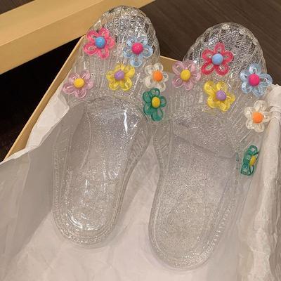 Желейные туфли с мелким вырезом, хрустальные туфли, одинарные туфли, прозрачные сандалии с квадратным носком, летние, дофаминовые, съемные, DIY, темпераментные желейные туфли