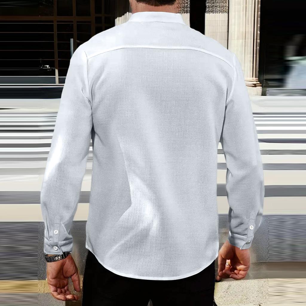 Мужская льняная рубашка с длинным рукавом, рубашка с отложным воротником, рубашка в стиле business casual, деловая рубашка, рубашка стандартного кроя