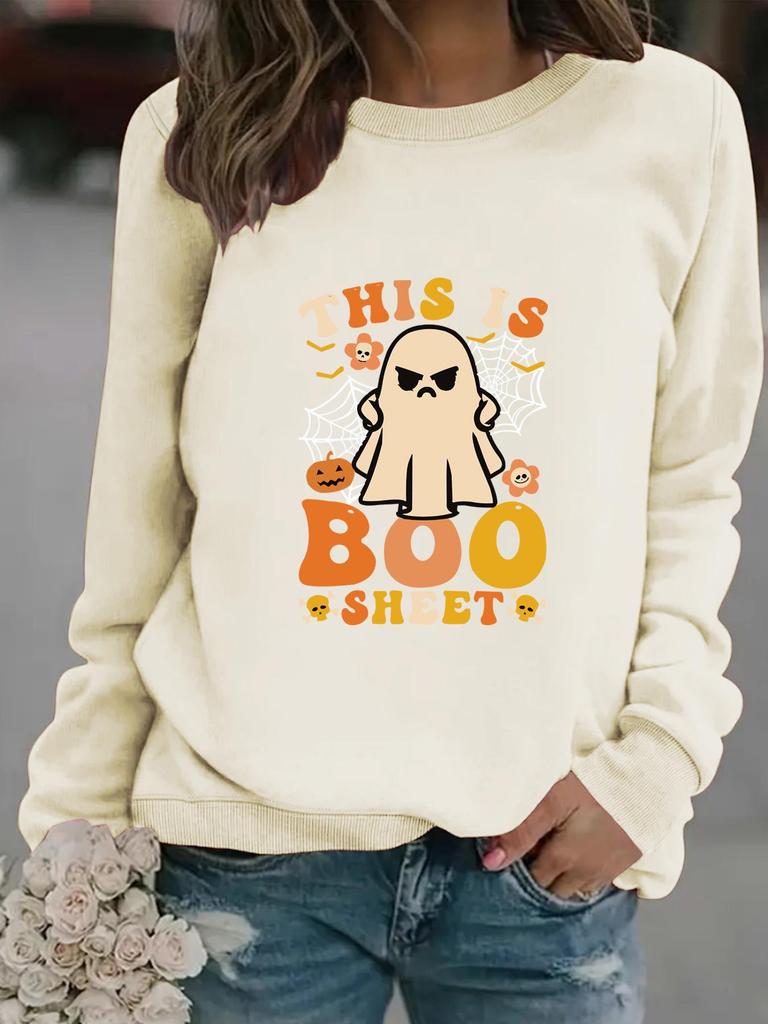 Autumn/Winter Women's Spider Web & Ghost Print Long-Sleeve Hoodie