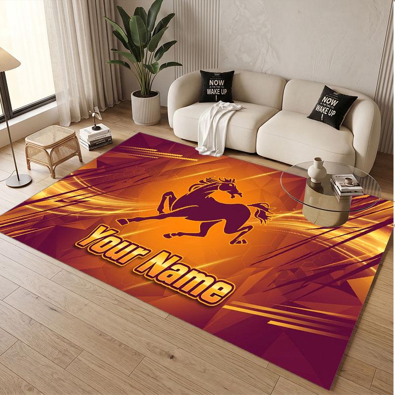 Custom Rug Brisbane Broncos Pattern Print Name Text Soft Non‑Slip Floor Carpet for Home Indoor Decoration