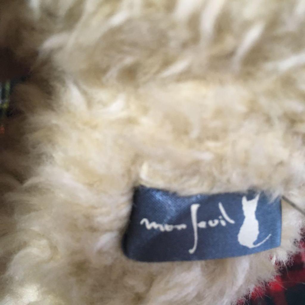 [USED] Christmas Teddy Bear, MON SEUIL Tweed Muffler Bear