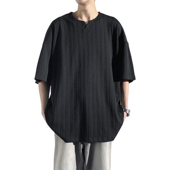 Мужская футболка с V-образным вырезом, коротким рукавом, текстурой с переплетением, однотонная свободная посадка, повседневные топы из ледяного шелка, повседневная одежда