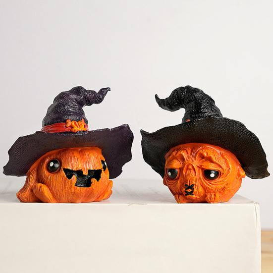 Mini Pumpkin Statue with Witch Hat Halloween Decoration Exquisite Workmanship Cute Pumpkin Figurine Table Festival Decoration