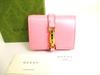 Authentic Pink Leather Gold H/W Jackie 1961 Card Case Wallet Bifold Wallet Compact Wallet #9514 Refurbished
