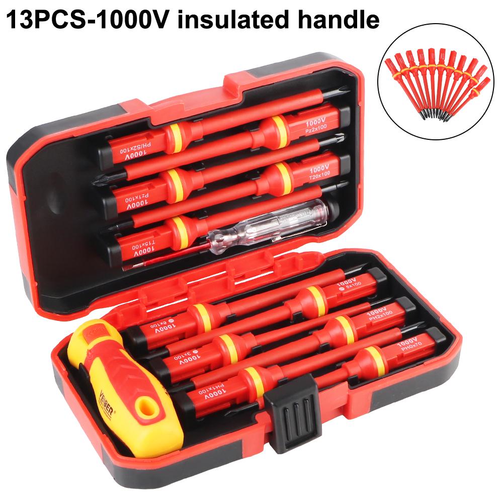 13 Pcs 1000V Screwdriver Set Phillips Slotted Bits Insulated Magnetic Screwdriver Multifunctional For Electrician Hand Tools