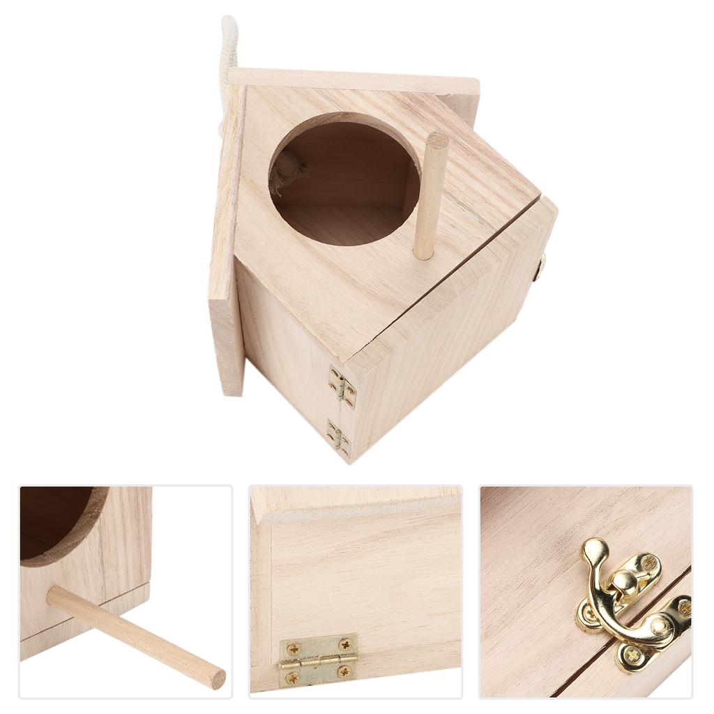 Wooden Bird House with Perch Outside Hanging Natural Wood Bird House for Small Birds