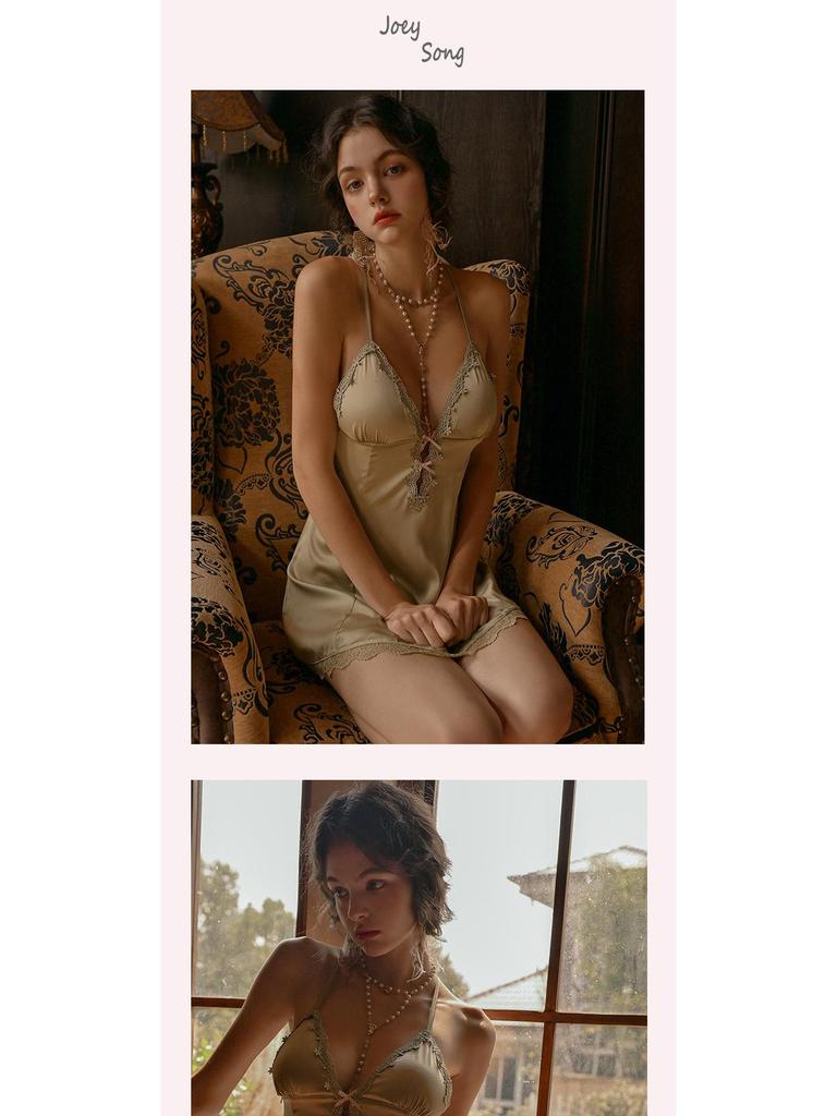 Summer Ice Silk Lace Backless Nightdress - Sexy & Tempting Camisole for Women