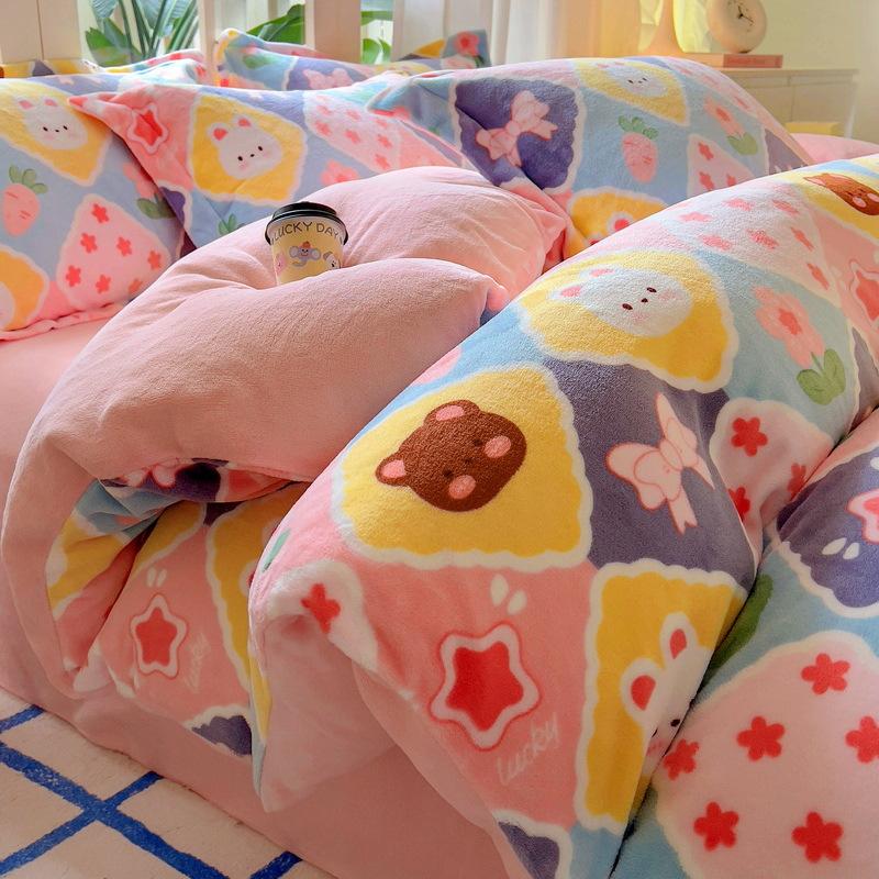Комплект из четырех предметов из утолщенного молочного флиса, зимний теплый двухсторонний флисовый пододеяльник, флисовая простыня из трех предметов