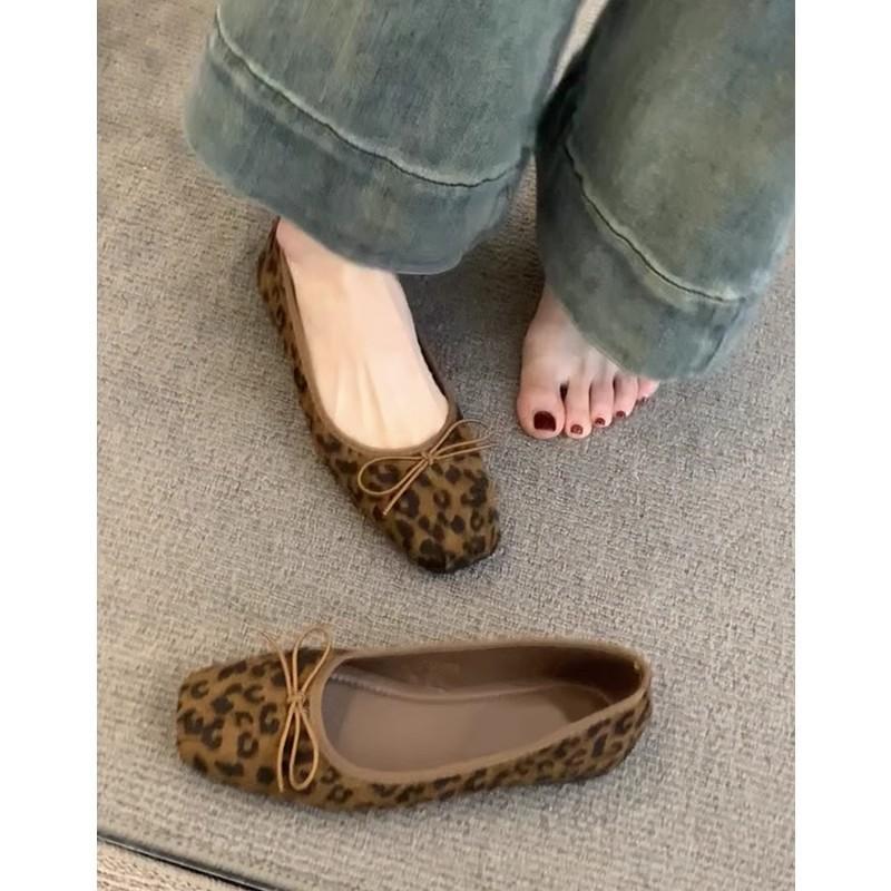 Версия из коровьей кожи~ натуральная кожа французский ретро бант леопардовый принт туфли-балетки с открытым вырезом женские туфли на одном ремешке туфли бабушки ladyshoes