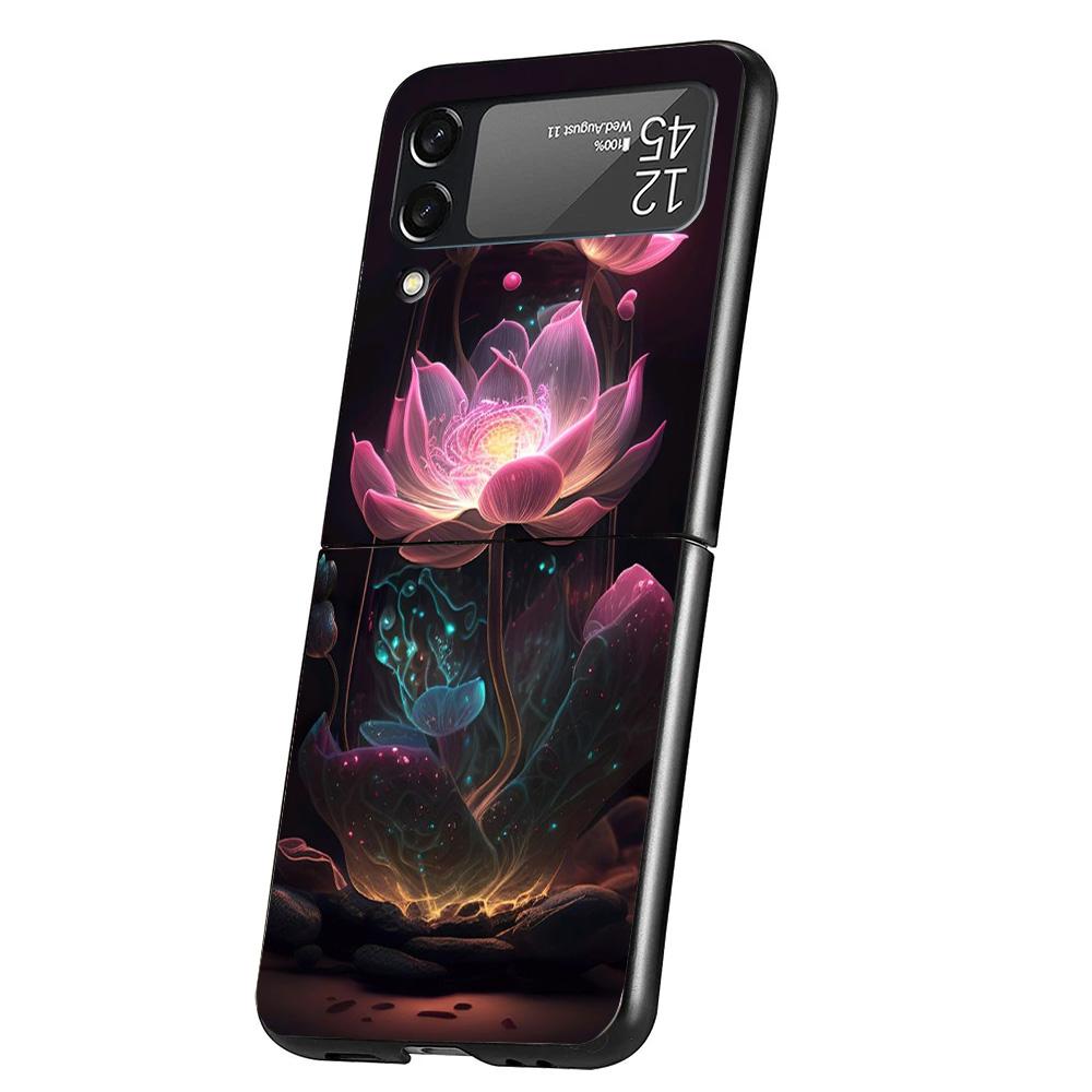 Lotus Blue White Flowers Case Phone Cover for Samsung Galaxy Z Flip 6 5 4 3 5G ZFlip6 ZFlip5 ZFlip4 ZFlip3 Black Hard Trend Fund