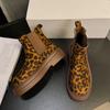 Модные ботильоны на платформе с леопардовым принтом, женские замшевые теплые туфли, женская тенденция 2024 года, новая модная обувь для зимы и мотоцикла, ботинки Mujer
