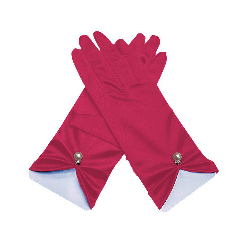 White Satin Wedding Dress Gloves Short Elegant Petal Pearl Bow Mesh Bridal Gloves Versatile Photo Accessories Pearl Retro