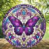 2D Flat 20*20cm1pc Retro Exquisite Purple Butterfly Design Round Wooden Sign, Amethyst Patterns Nostalgic Style Ornament, Perfect For Cafe&Bar&window