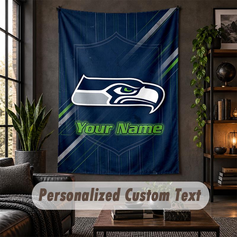 Personalized Wall Tapestry,Seattle Seahawks Custom Text, Soft Fabric Wall Art For Indoor Decoration