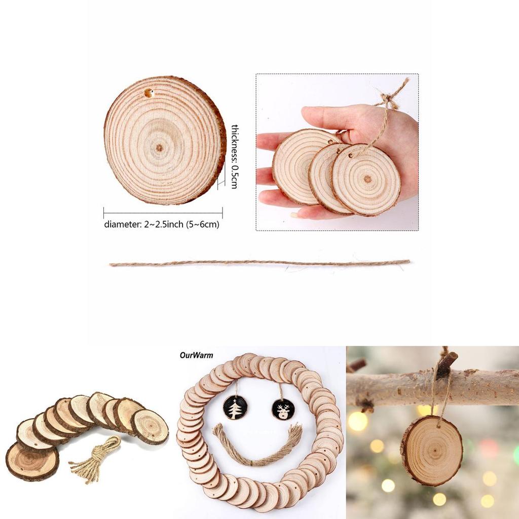 10 Natural X Wood Slice Christmas Tree Ornament Hanging Decor Diy Craft Tag Gift