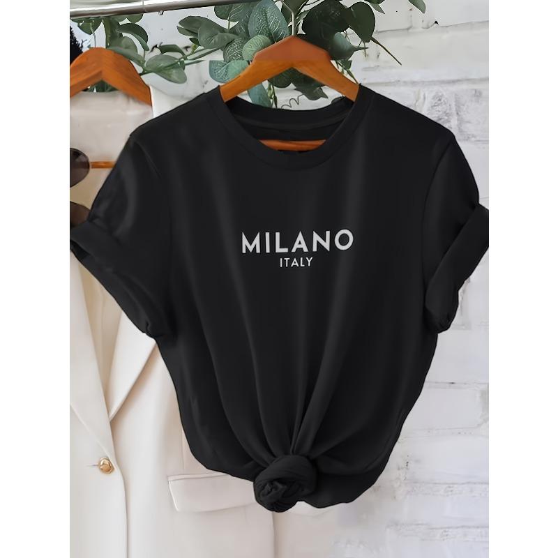 Футболка с принтом Milano, Повседневный топ с круглым вырезом и коротким рукавом для весны и лета, Женская одежда