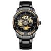 Men's Mechanical Watch, Black Skeleton Mechanical Fashion Business Automatic Punk Style with Stainless Steel Band