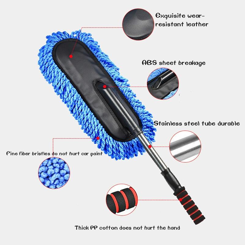 Adjustable Retractable Car Wash Tool Cleaning Mop Dusting Brush Soft Hair Sweeping Gray Car Cleaning