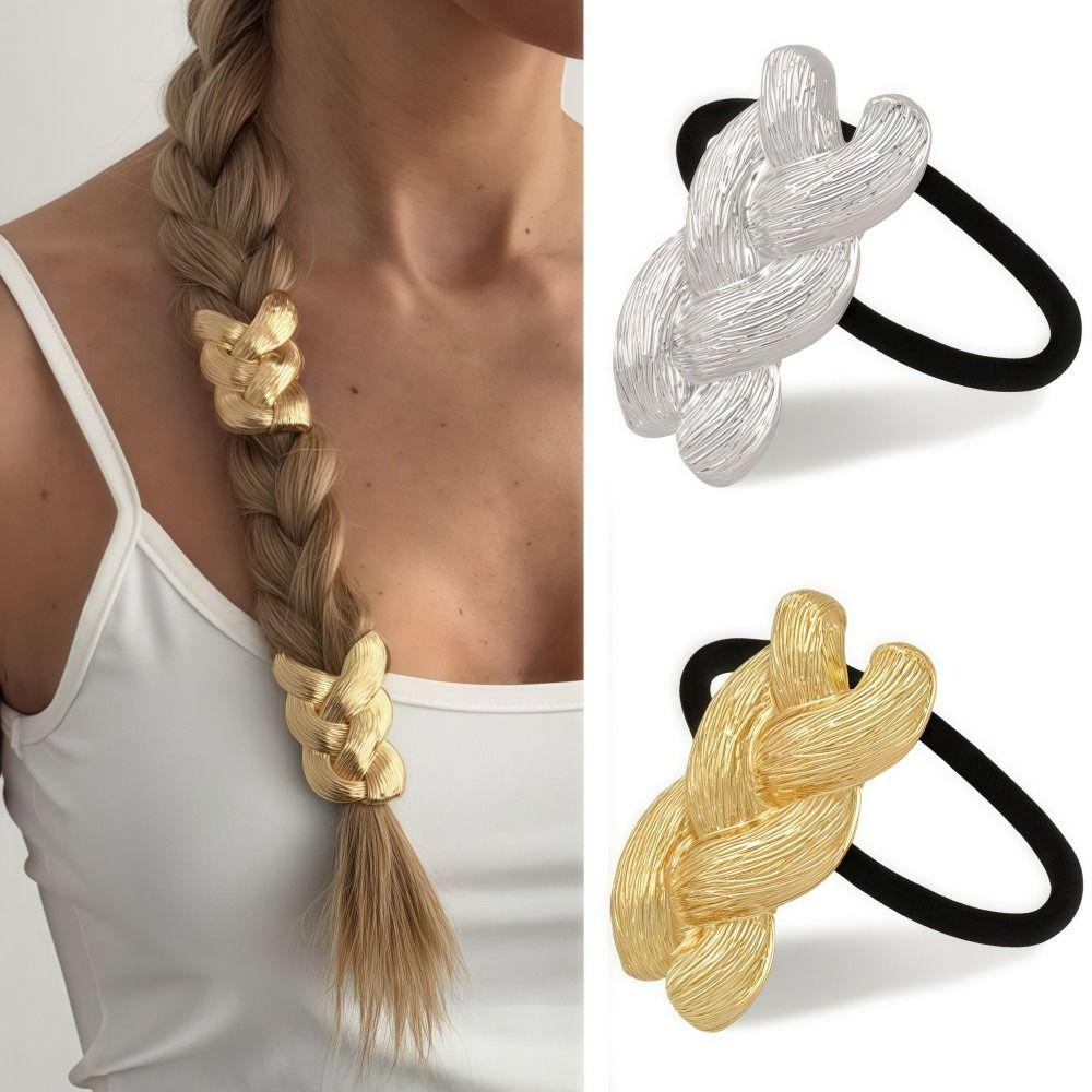 Braid Shaped Ponytail Hair Tie Metal Rubber Band Scrunchies Elastic Headband For Women Girls