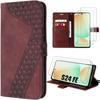 Case for Samsung Galaxy S24 FE (not for S24) with 2 Tempered Glasses, PU Leather with Card Holder - Red