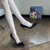 2025 Spring and Autumn New Black Pointed Rhinestone Trimmed High Heels Women's Thin Heels French Sexy and Beautiful Shallow Mouth Single Shoes