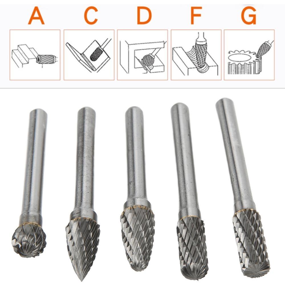 5PCS Alloy Steel Carbide Rotary Burr Set 6x10mm Rotary Burr File Set  Weld Seam Trimming