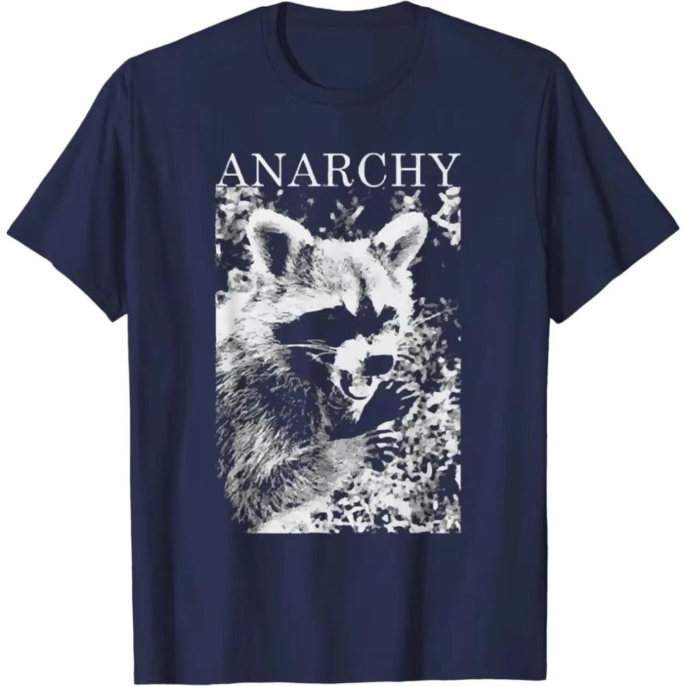 Футболка ANARCHY RACCOON FUNNY Мужские футболки Винтажные футболки Графические футболки Футболки большого размера Повседневные хлопковые футболки на все времена