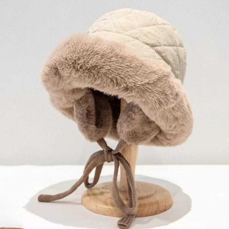 Plush Cycling Bucket Hat Winter Thicken Anti-Cold Ear Protection Fisherman Hats Snow Outdoor Warm Lacing Cap Gifts